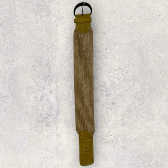 Sezane Carlie Belt Honey Wide Buckle Leather Antique Gold Size 80 cm 31.5 Inches - Picture 7 of 16